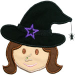 Girl Witch Head Applique Design