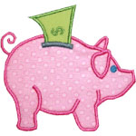 Piggy Bank Dollar Applique Design