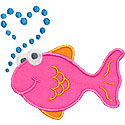 Fish Heart Bubbles Applique Design