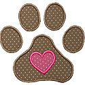 Pawprint Heart Applique Design