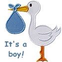 Baby Stork Boy Applique Design