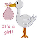 Baby Stork Girl Applique Design