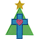 Cross Christmas Tree Applique Design