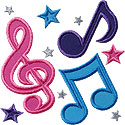 Music Notes Stars Applique Design