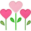 Three Heart Flowers Applique Design