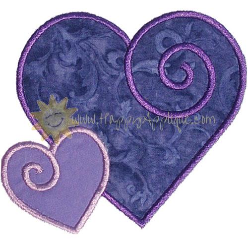 Two Swirled Hearts Applique Design