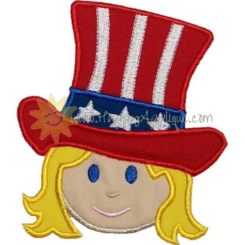 Girl Patriotic Hat Applique Design
