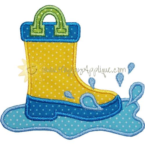 Splashing Rain Boot Applique Design