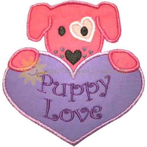 Heart Puppy Note Applique Design