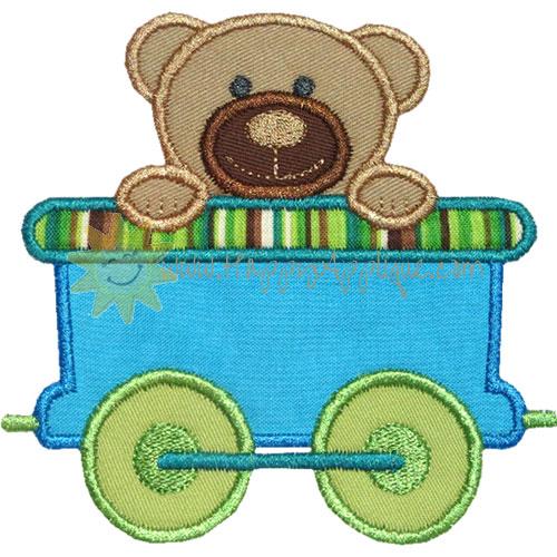 Train Car Bear Applique Design
