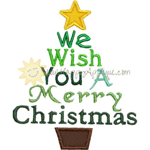 Wish You Merry Christmas Tree Applique Design