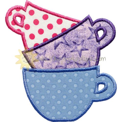 Pile Of Teacups Applique Design