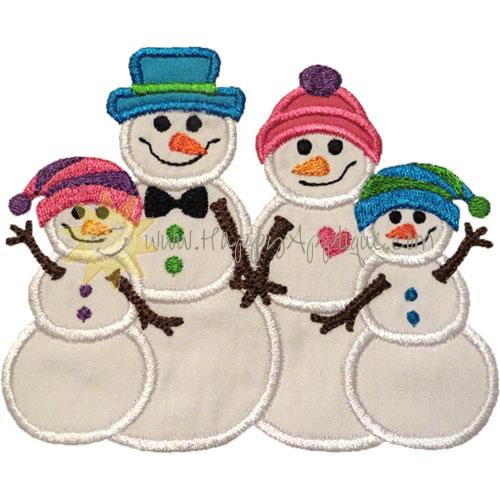 Snowman Family Two Kids Applique Design