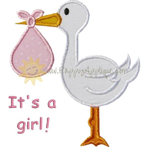 Baby Stork Girl Applique Design