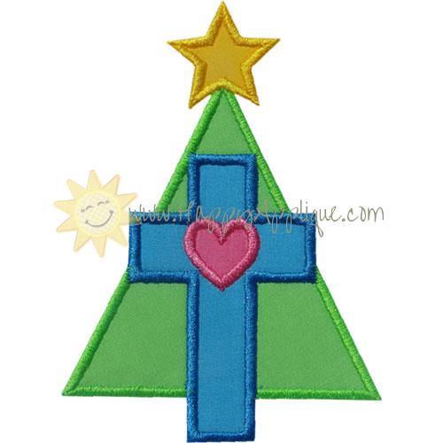 Cross Christmas Tree Applique Design