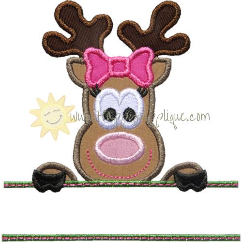 Girl Reindeer Name Plate Applique Design
