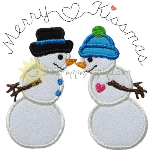 Merry Kissmas Snowmen Applique Design