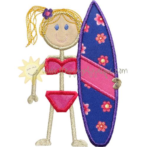 Stick Surfer Girl Applique Design