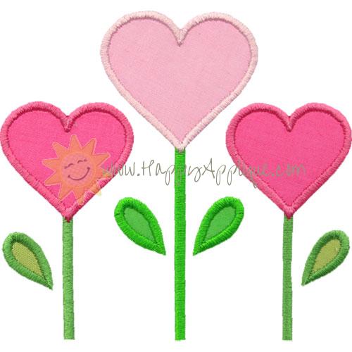 Three Heart Flowers Applique Design